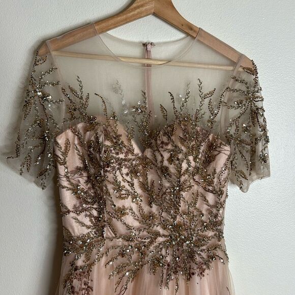 Mac Duggal EMBELLISHED ILLUSION CAP SLEEVE A LINE GOWN pageant dress size 4 - Picture 4 of 13